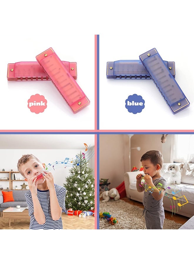 دبليو أف أف أو هارمونيكا للأطفال 10 ثقوب، حزمة من قطعتين، مفتاح C، هارمونيكات البلوز، لعبة تعليمية، لعبة للمبتدئين، أدوات موسيقية للأطفال الصغار، الحفلات والعطلات وأعياد الميلاد (أزرق/وردي/مع صندوق) - Image 5